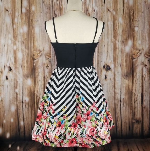 B. Darlin | Black & White Floral Chevron Dress - Picture 2 of 8